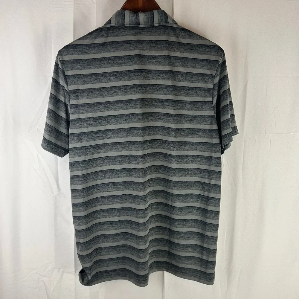 Adidas‎ Polo Shirt Mens Medium Grey Striped Athletic Golf Short Sleeve HR7981